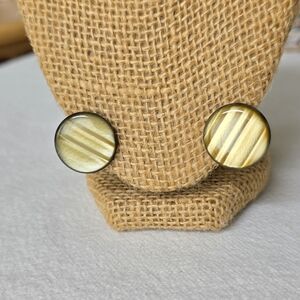Tiger Eye Stone Striped Round Organic Earrings Vintage